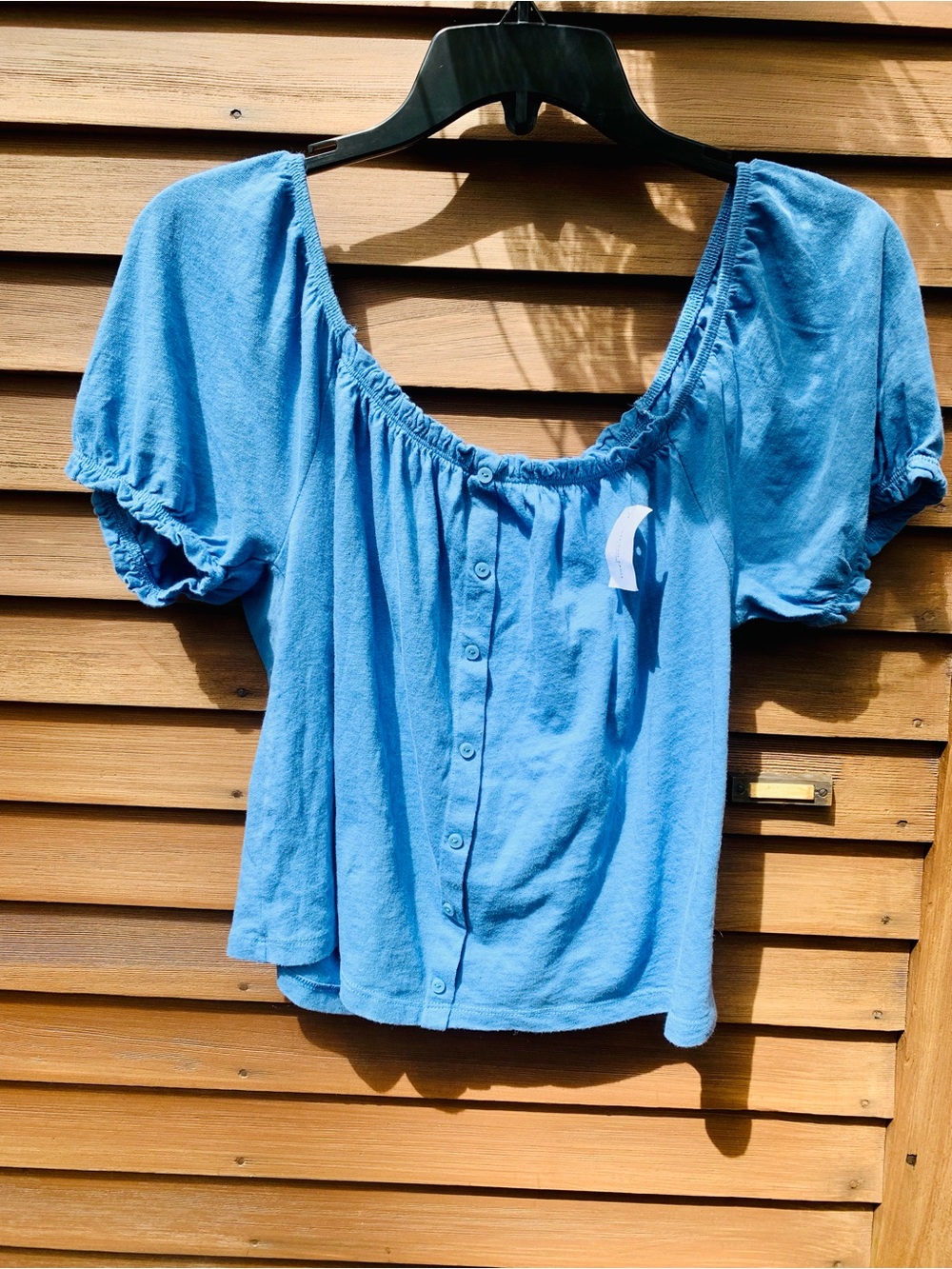 American Eagle Outfitters Light Blue Scoop-Neck Button Front Blouse